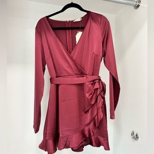 Altar’d State Satin Wrap Romper size Large L NWT Maroon Formal Fancy